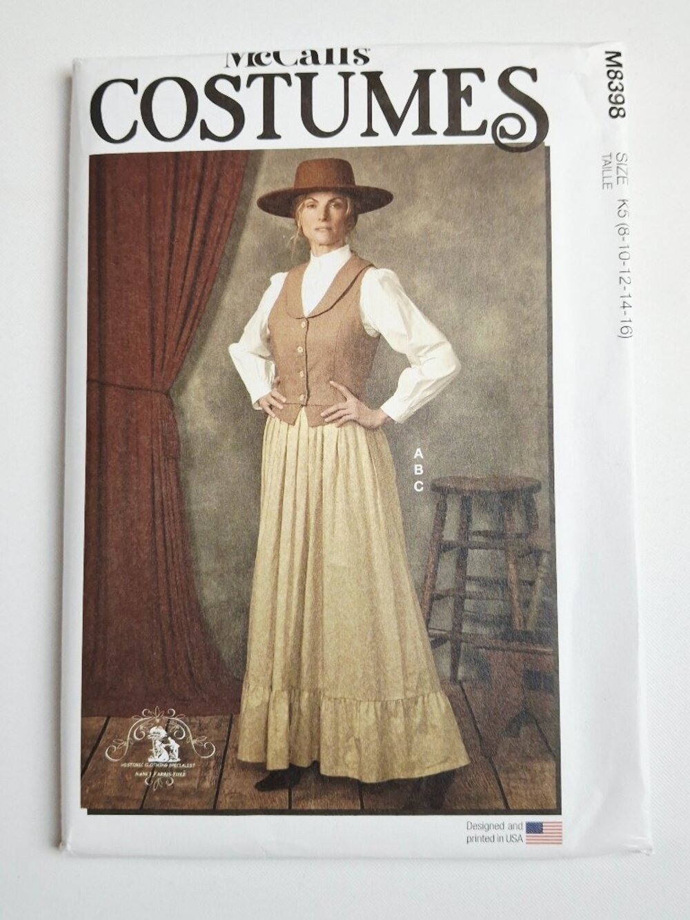 McCall's 8398 Sz 8-16 Old West Victorian Vest Skirt Blouse Costume Pattern Uncut